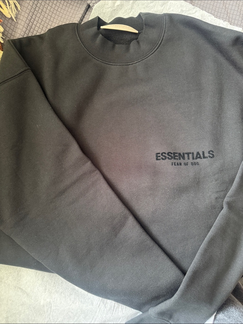 Fear of God Essentials Black Crewneck Sweatshirt with Subtle Logo